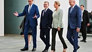 Austrian Chancellor Christian Stocker, Denmark's Prime Minister Mette Frederiksen, Finland's Prime Minister Petteri Orpo and German Chancellor Friedrich Merz in Berlin.
