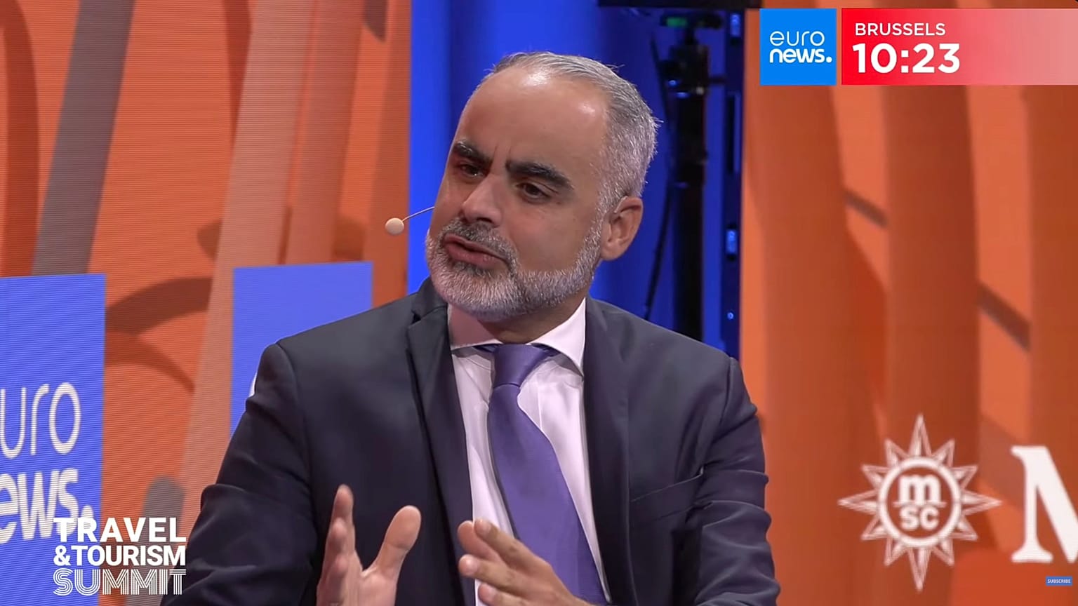 Eduardo Santander, the CEO of the European Travel Commission, spoke to moderator Mared Gwyn-Jones at the event