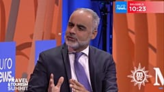 Eduardo Santander, the CEO of the European Travel Commission, spoke to moderator Mared Gwyn-Jones at the event