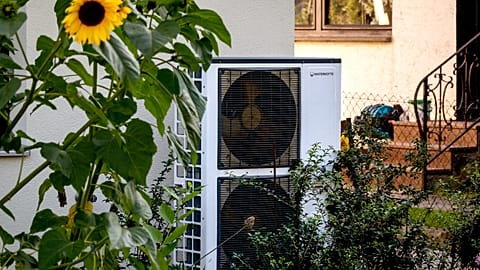 A heat pump is installed at a house in Frankfurt, Germany, Thursday, Sept. 7, 2023. The new heating law is supposed to pass legislation in Germany on Thursday. 