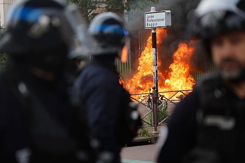 French police face students next to the entrance of Baggio High School in Lille, 29 September, 2026
