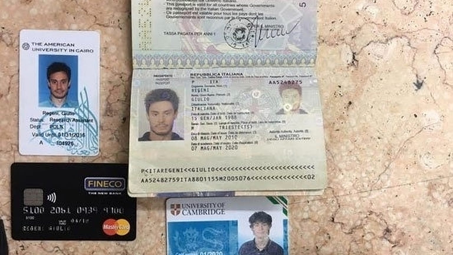 In this file photo released by the Egyptian Ministry of Interior on Thursday, Mar. 24, 2016, personal belongings of slain Italian graduate student Giulio Regeni