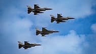 F16 fighter jets of the Romanian Air Force and the Romania based European F-16 Training Center (EFTC), perform a fly-by at the Black Sea, Defense, Aerospace and Security