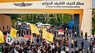 معترضان روز دوشنبه ۲۸ سپتامبر در نجفدر اعتراض به توقف پروازها میان عراق و ایران تجمع کرده‌اند