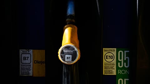 A diesel pump is pictured at a gas station in Puteaux, outside Paris, Tuesday Sept. 22, 2026.
