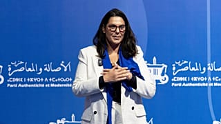 Fatima el-Mansouri takes part in an electoral rally for Authenticity and Modernity Party (PAM) in Tangier ahead of September parliamentary elections, Wednesday, Sept. 16, 2026
