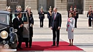 Le roi Felipe VI et la reine Letizia accueillent Emmanuel Macron au Palais royal de Madrid, mardi 29 septembre 2026.