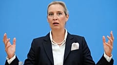 AfD party leader Alice Weidel talks to the media in Berlin, Germany, 21 September 2026.