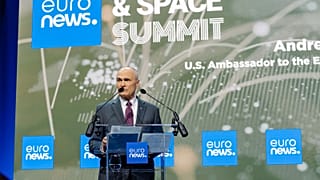 US Ambassador to the EU, Andrew Puzder, delivers an address at the Euronews Defence and Space Summit in Brussels, 30 September 2026.