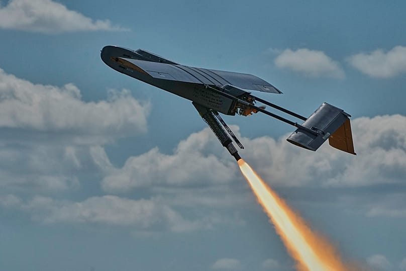 A Ukrainian FP-1 long-range attack drone is launched in an undisclosed location in Ukraine, 16 August, 2026