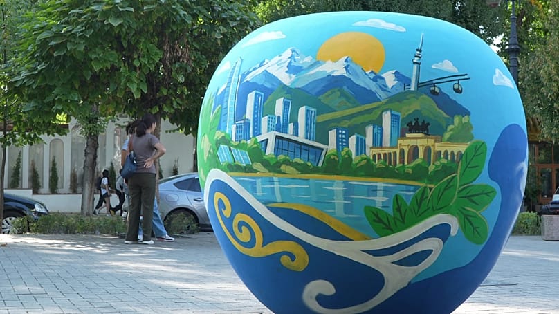 Panfilov Street, a popular pedestrian street in central Almaty, Kazakhstan.