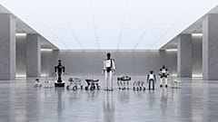 FILE. A line up of several humanoid and quadrupedal latest generation robots, 2026