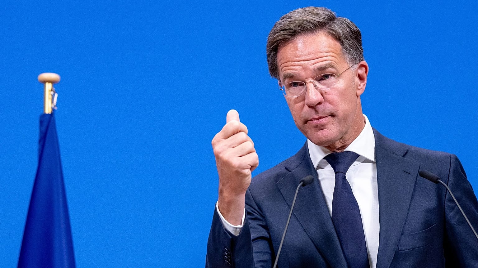 El secretario general de la OTAN, Mark Rutte, habla durante una conferencia de prensa conjunta en Bruselas, el 29 de septiembre de 2026.