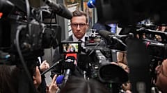 FILE - French far right National Rally party president Jordan Bardella answers reporters following a meeting, 6 October 2025,  Paris.