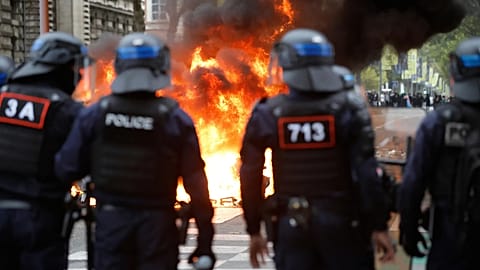 High school students burn garbage as they protest to demand more resources for schools in Lille, 30 September, 2026