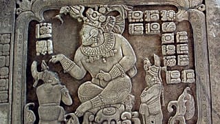 ARCHIVE: This stone panel, photographed in April 2004 in Cancuén, Guatemala, shows Maya king Taj Chan Ahk investing a subordinate ruler during a ceremony.