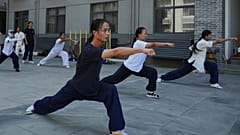 Students practice at the Wudang Taoist Traditional Kung Fu Academy near Wudang Mountain in Shiyan city in central China's Hubei province on Friday, Sept. 4, 2026.