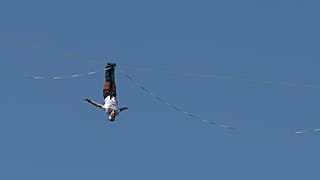 Estonian slackliner Jaan Roose performs on a slackline connecting the Koreana Hotel and the Dong-A Media Center, in Seoul, Thursday Oct. 1, 2026