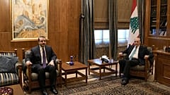رئيس مجلس النواب اللبناني نبيه بري، على اليمين، يلتقي وزير الخارجية السوري أسعد الشيباني، في بيروت، لبنان، الخميس 2 يوليو 2026.