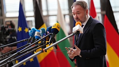 European Commissioner for Energy Dan Jorgensen speaks with the media as he arrives for a meeting of EU energy ministers at the European Council in Brussels, March 2026.
