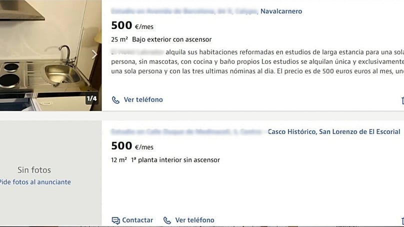 Los únicos dos resultados que arroja un portal inmobiliario por 500 euros o menos