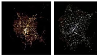 NASA astronotunun 2012 (solda) ve 2024'te (sağda) çektiği kent görüntüleri