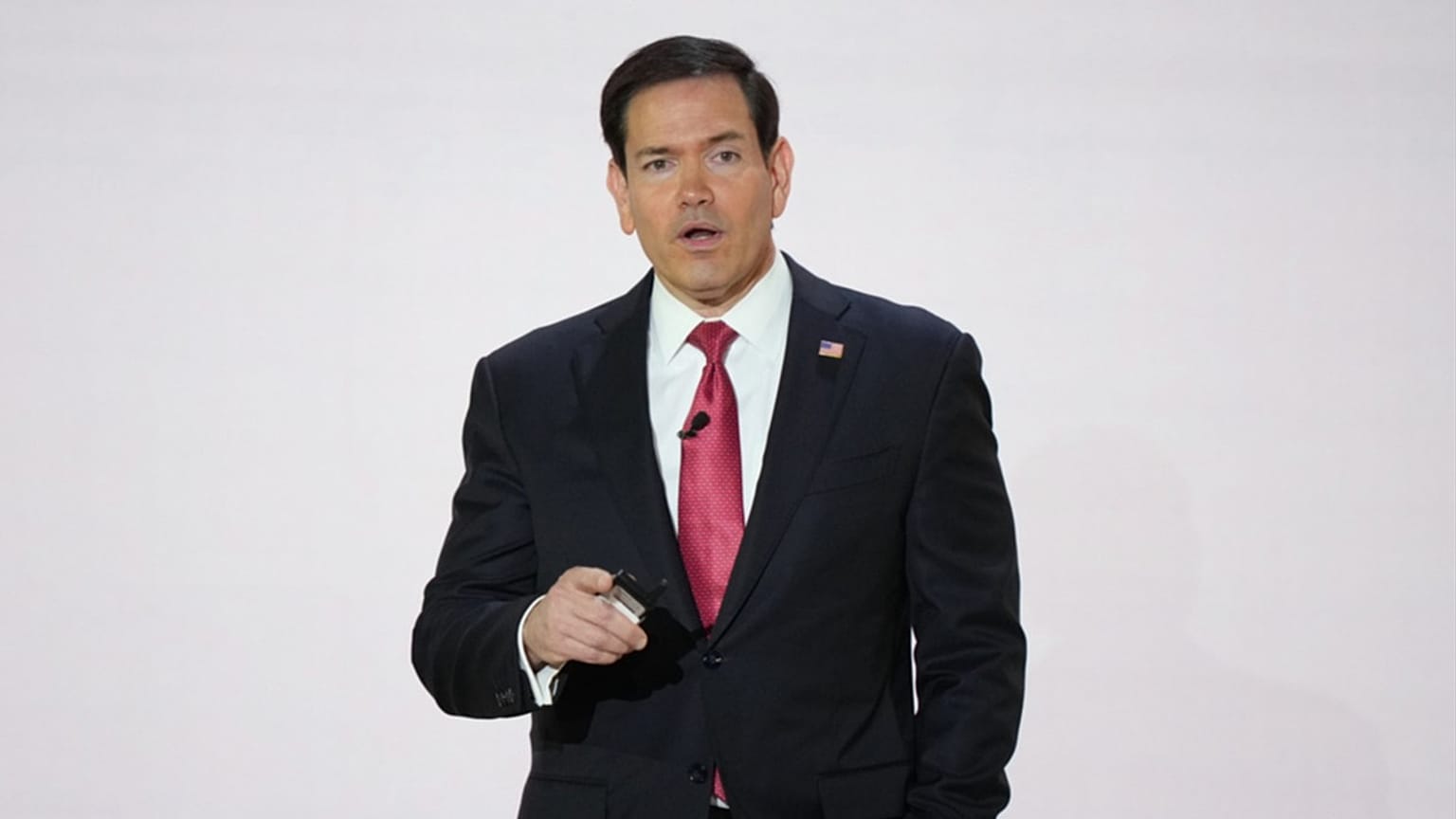 US Secretary of State Marco Rubio speaks to members of the audience ahead of a scheduled address by President Donald Trump, Tuesday, Sept. 29, 2026, in Washington