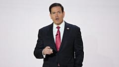 US Secretary of State Marco Rubio speaks to members of the audience ahead of a scheduled address by President Donald Trump, Tuesday, Sept. 29, 2026, in Washington