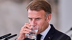 France President Emmanuel Macron drinks water after a meeting with Prime Minister Pedro Sanchez at the Moncloa Palace in Madrid, Spain, Wednesday, Sept. 30, 2026. 
