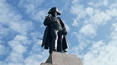View of a statue of Napoleon in the town of Ajaccio in Corsica, France, 1984 . Corsica is the birthplace of Napoleon Bonaparte 