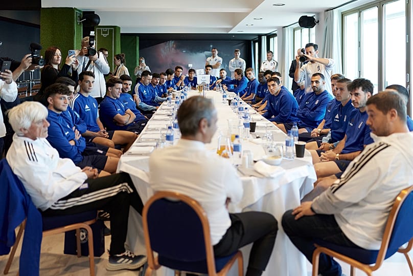 Ο πρωθυπουργός Κυριάκος Μητσοτάκης συναντάται με την Εθνική Ελλάδος Ποδοσφαίρου, στη Θεσσαλονίκη, το Σάββατο 3 Οκτωβρίου 2026