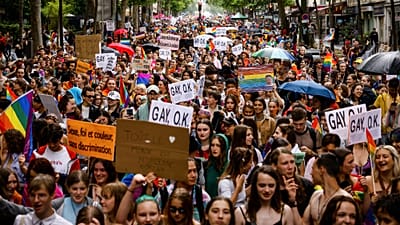 Parcicipants parade during the annual Pride Paris 2022 march, in Paris, France, Saturday, June 25, 2022.