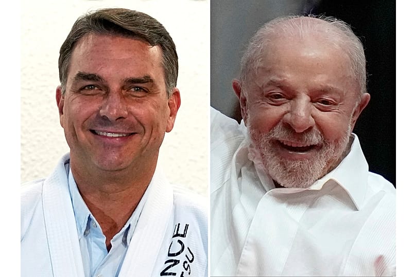 FILE - Side-by-side photos showing Flavio Bolsonaro, left, in Sao Paulo, on Sept. 29, 2026 and Luiz Inacio Lula da Silva in Rio de Janeiro, on Sept. 23, 2026