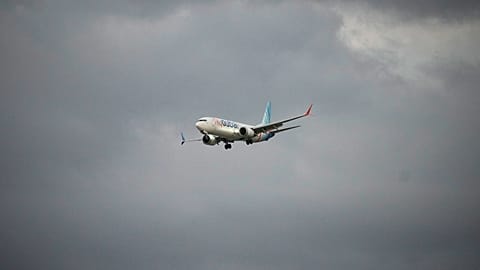 A plane carrying Israeli passengers aboard the FlyDubai aircraft that made an emergency landing in Saudi Arabia approaches Ben Gurion International Airport, 30 September 2026