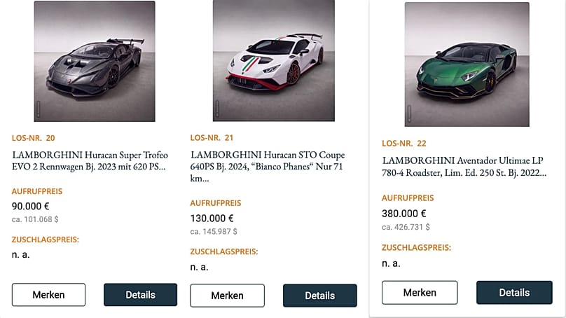 Die zu versteigernden Autos
