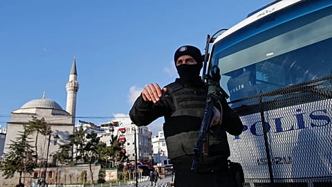 FILE: A Turkish police officer secures the historic Sultanahmet district in Istanbul, 14 January 2016