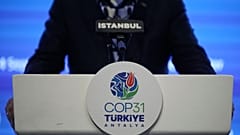 Murat Kurum, presidente-designado da COP31 e ministro do Ambiente e Alterações Climáticas, fala na Cimeira de Financiamento Climático de Istambul, 4 set. 2026