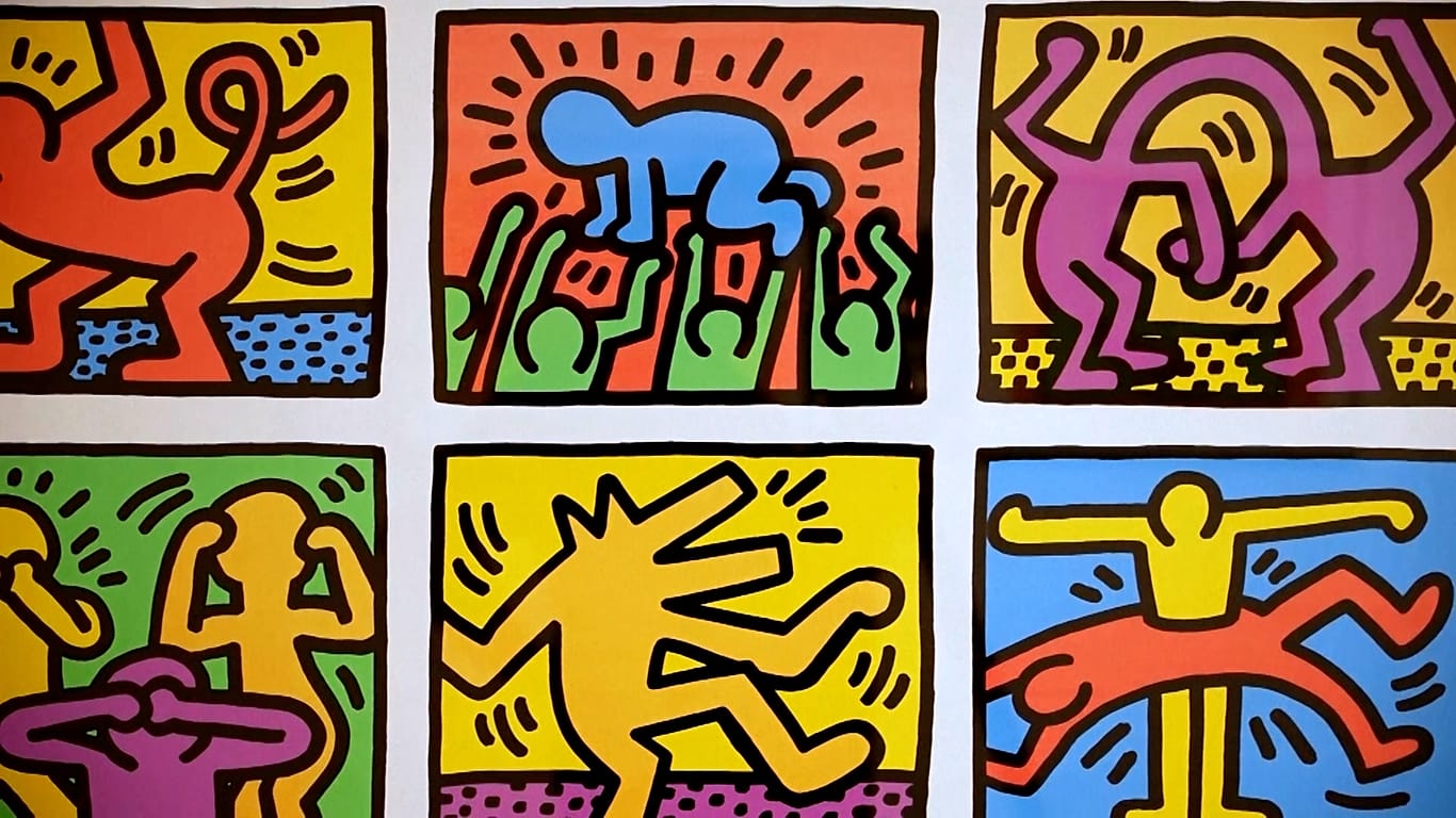 The silkscreen “Retrospect” (1989), on display at Keith Haring exhibition