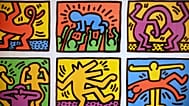 The silkscreen “Retrospect” (1989), on display at Keith Haring exhibition