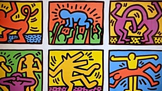 The silkscreen “Retrospect” (1989), on display at Keith Haring exhibition