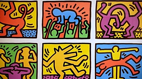 The silkscreen “Retrospect” (1989), on display at Keith Haring exhibition