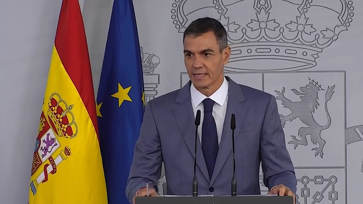 El presidente del Gobierno de España, Pedro Sánchez, durante la conferencia de prensa en la Moncloa, 6 de octubre 2026