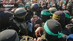 Israeli captive Arbel Yehoud, who has been held hostage by Hamas in Gaza since October 7, 2023, as she is handed over to the Red Cross Jan. 30, 2025. (AP Photo/Jehad Alshrafi)