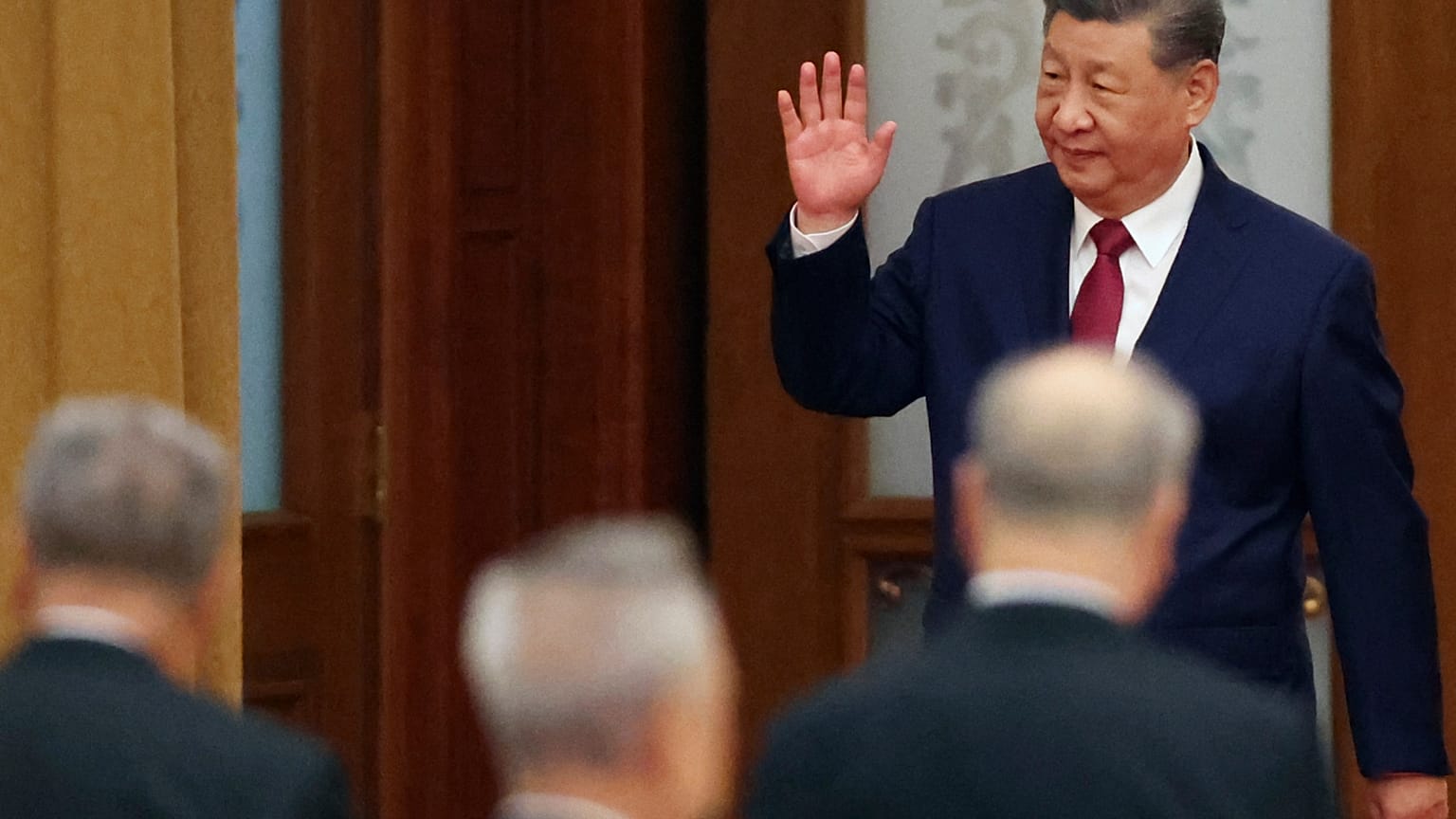 Chinese President Xi Jinping arrives for the National Day reception on the eve of the 77th founding anniversary of the People's Republic of China.  Sept. 30, 2026. 