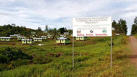 This Jan 1, 2014 photo shows the site of the relocated village Vunidogoloa in Fiji due to climate change and rising sea levels. 