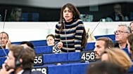 French MEP Rima Hassan addresses the European Parliament, 6 October 2026