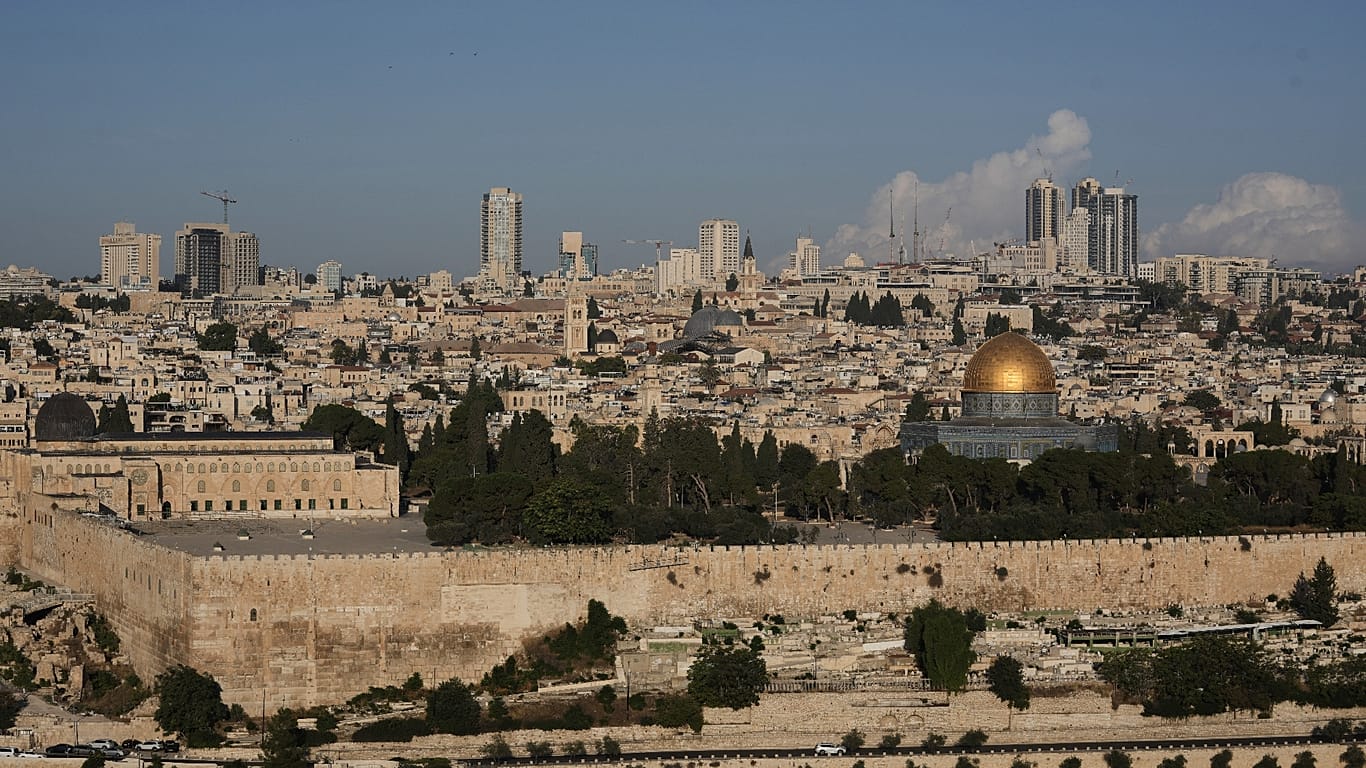 The Dome of the Rock shrine in the Al-Aqsa Mosque compound is seen from the Mount of Olives in Jerusalem, Friday, Oct. 2, 2026.