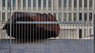 A gate at the headquarters of Germany's foreign intelligence service Bundes Nachrichten Dienst, known as BND, is photographed in Berlin, 7 October 2026