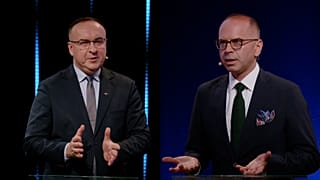 Michał Kobosko és Michał Szczerba európai parlamenti képviselők a varsói The Ringben