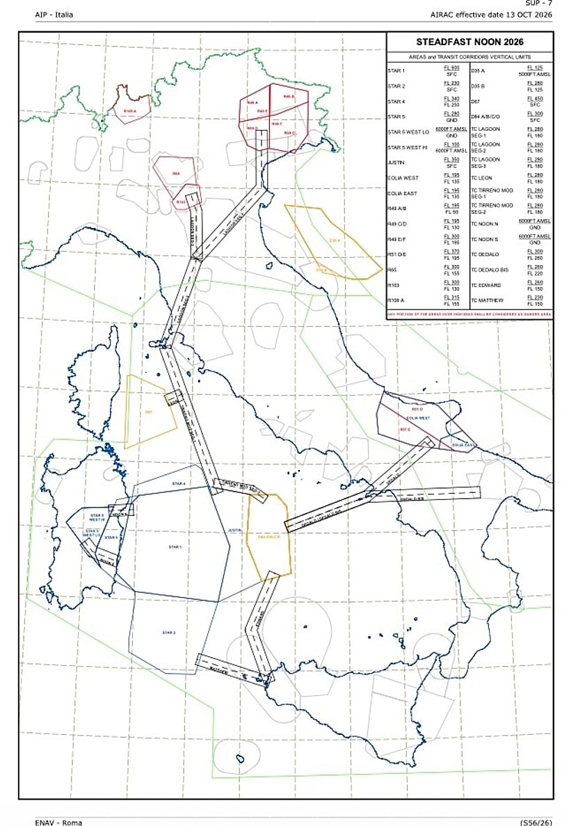 Steadfast Noon 2026: limiti verticali delle aree e dei corridoi di transito